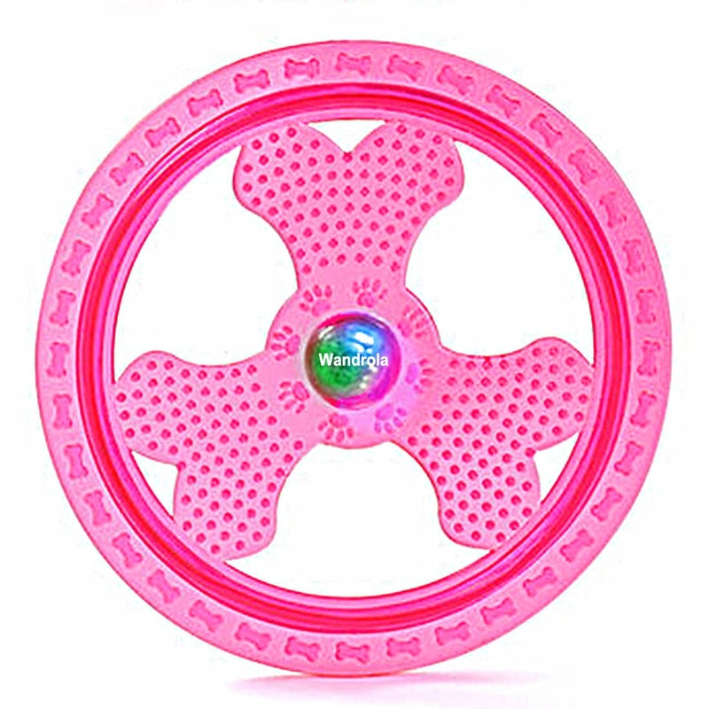 Wandrola Flying Disc Dog Sport Toy with Flashing LED Lights, Light Up Pet Disk for Ultimate Night Time Play, Pink - Image 1